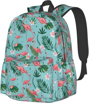 Pink Flamingo Tropical Leaves And Flowers Laptop Backpack Shoulder Bag Laptop Pack Travel Backpacks Commuter Back Pack Casual Daypack Bags With Side Pockets