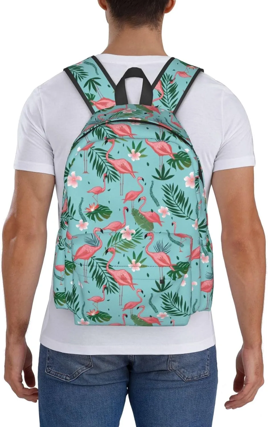 Pink Flamingo Tropical Leaves And Flowers Laptop Backpack Shoulder Bag Laptop Pack Travel Backpacks Commuter Back Pack Casual Daypack Bags With Side Pockets