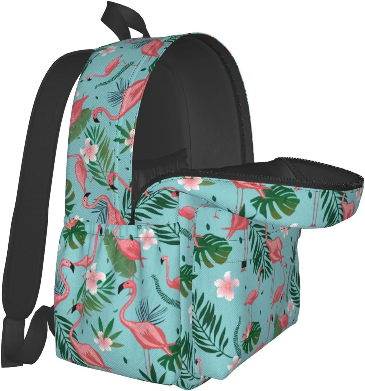 Pink Flamingo Tropical Leaves And Flowers Laptop Backpack Shoulder Bag Laptop Pack Travel Backpacks Commuter Back Pack Casual Daypack Bags With Side Pockets