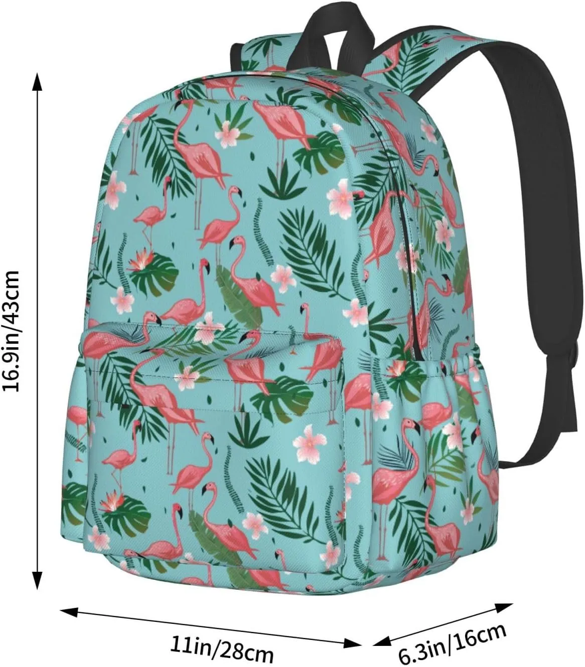 Pink Flamingo Tropical Leaves And Flowers Laptop Backpack Shoulder Bag Laptop Pack Travel Backpacks Commuter Back Pack Casual Daypack Bags With Side Pockets