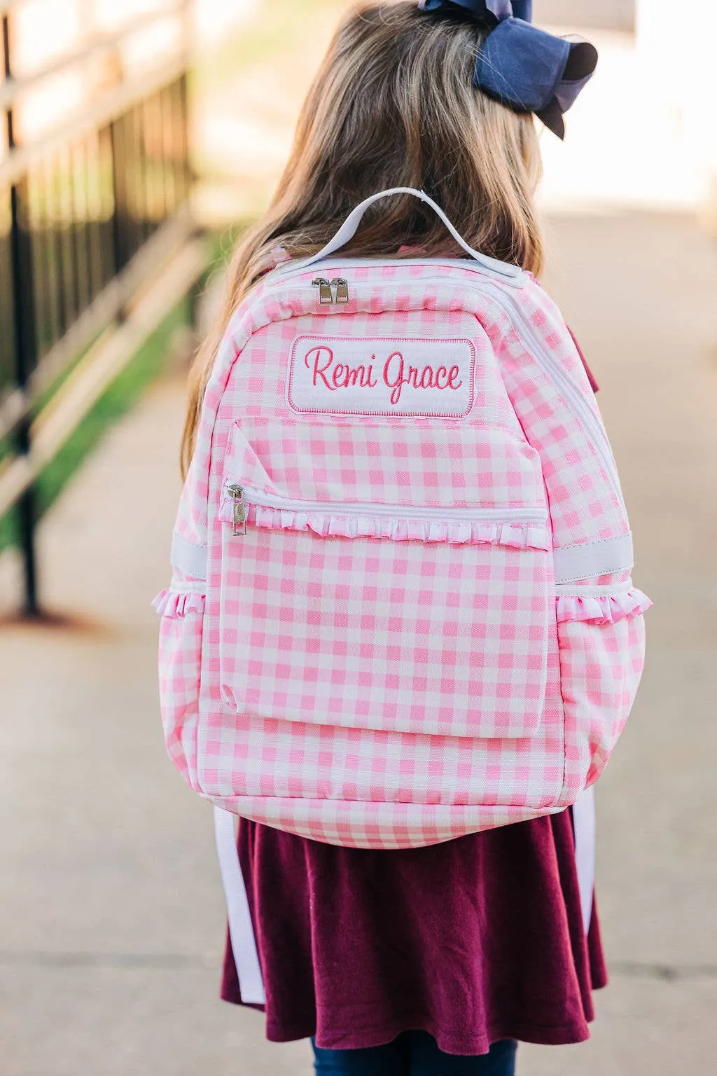 Pink Gingham Ruffles Backpack