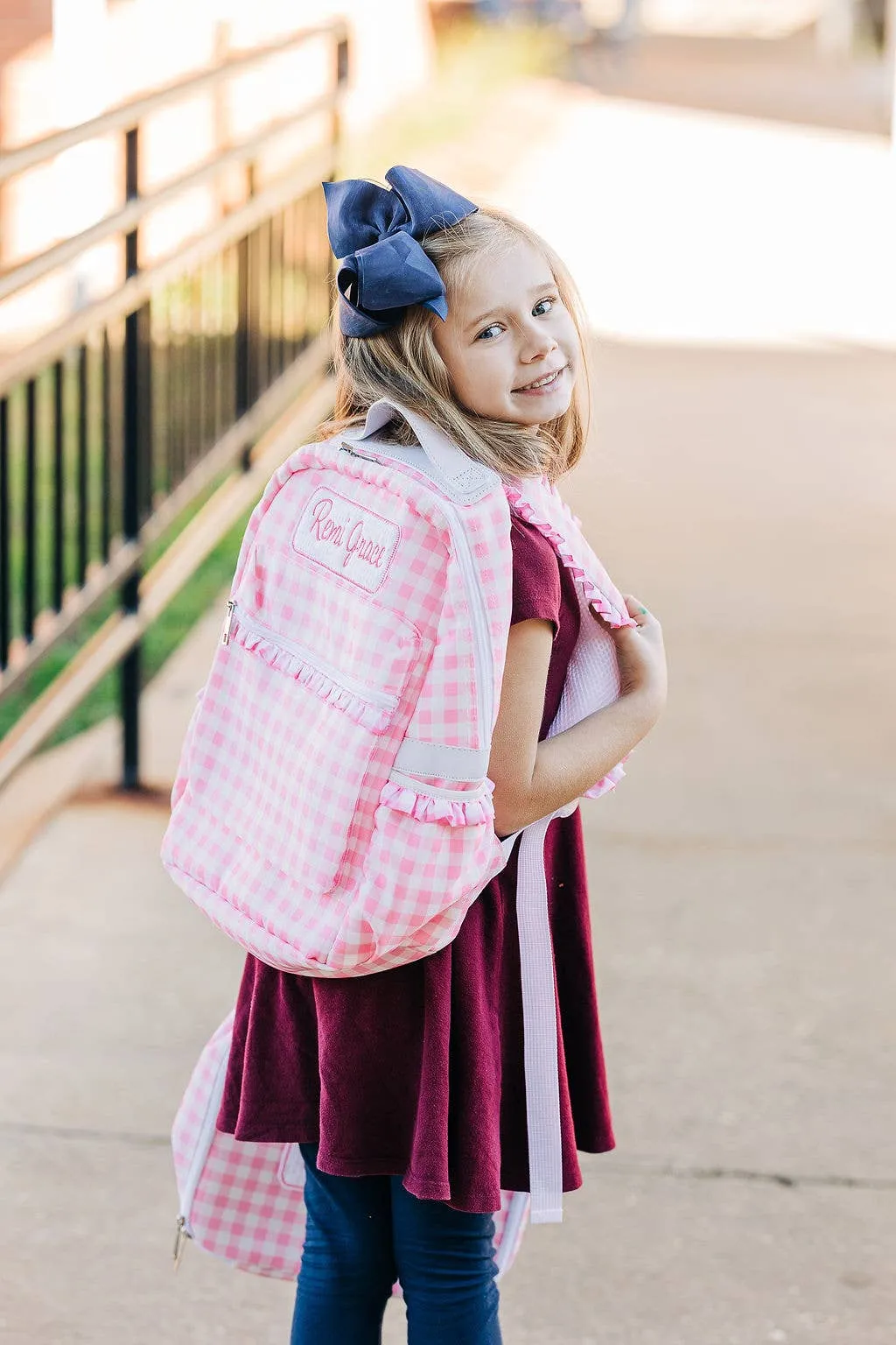 Pink Gingham Ruffles Backpack
