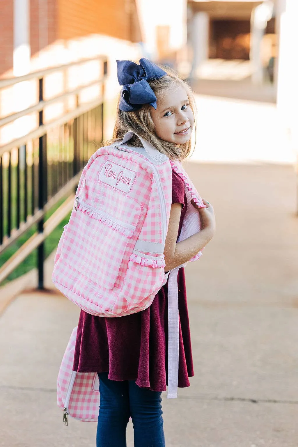 Pink Gingham Ruffles Backpack