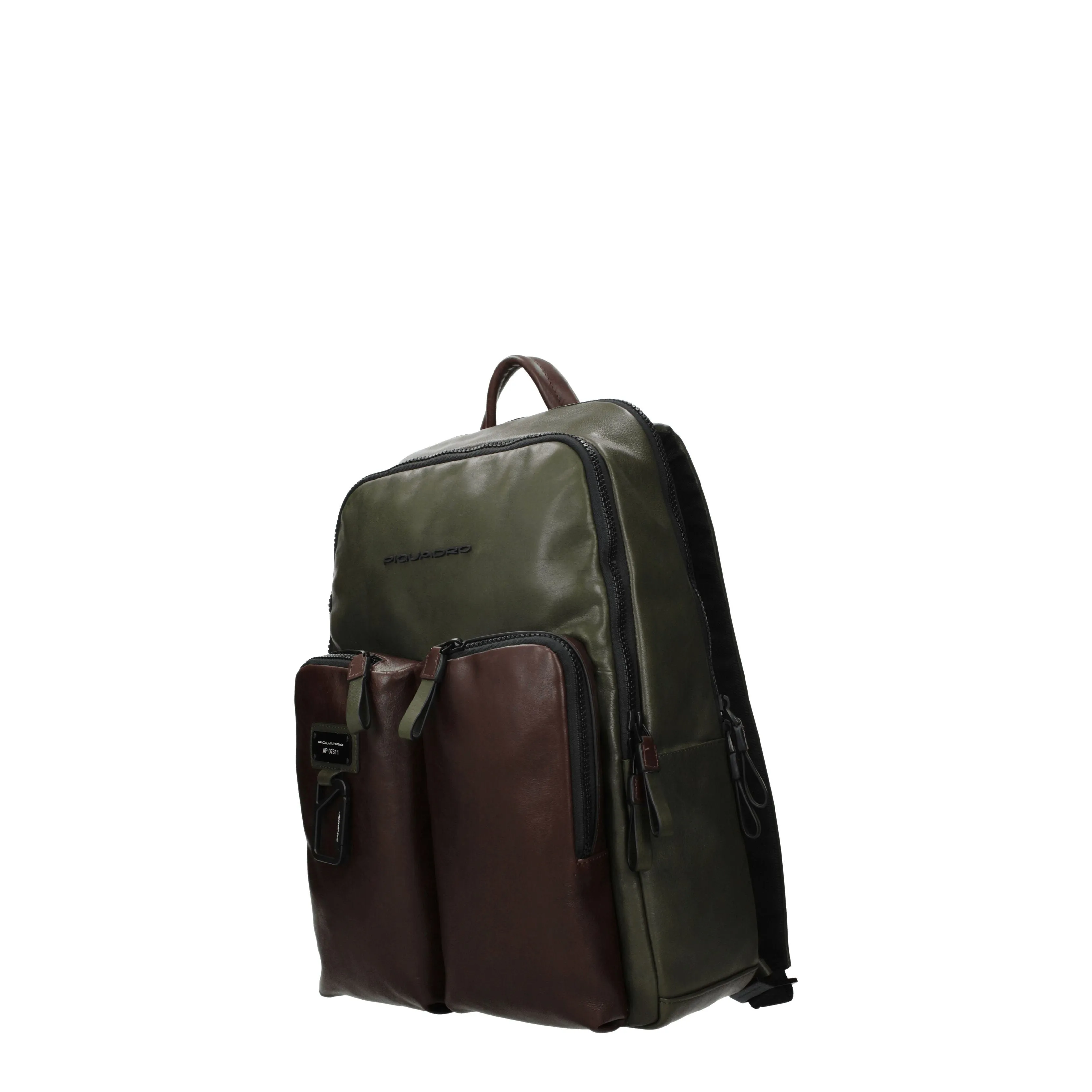 Piquadro Backpacks and Fanny Packs Man Leather Green/Moro Head