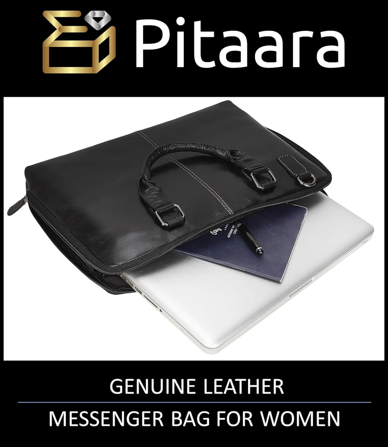 Pitaara Genuine Leather Women's Laptop Bag For Laptops Size 14"
