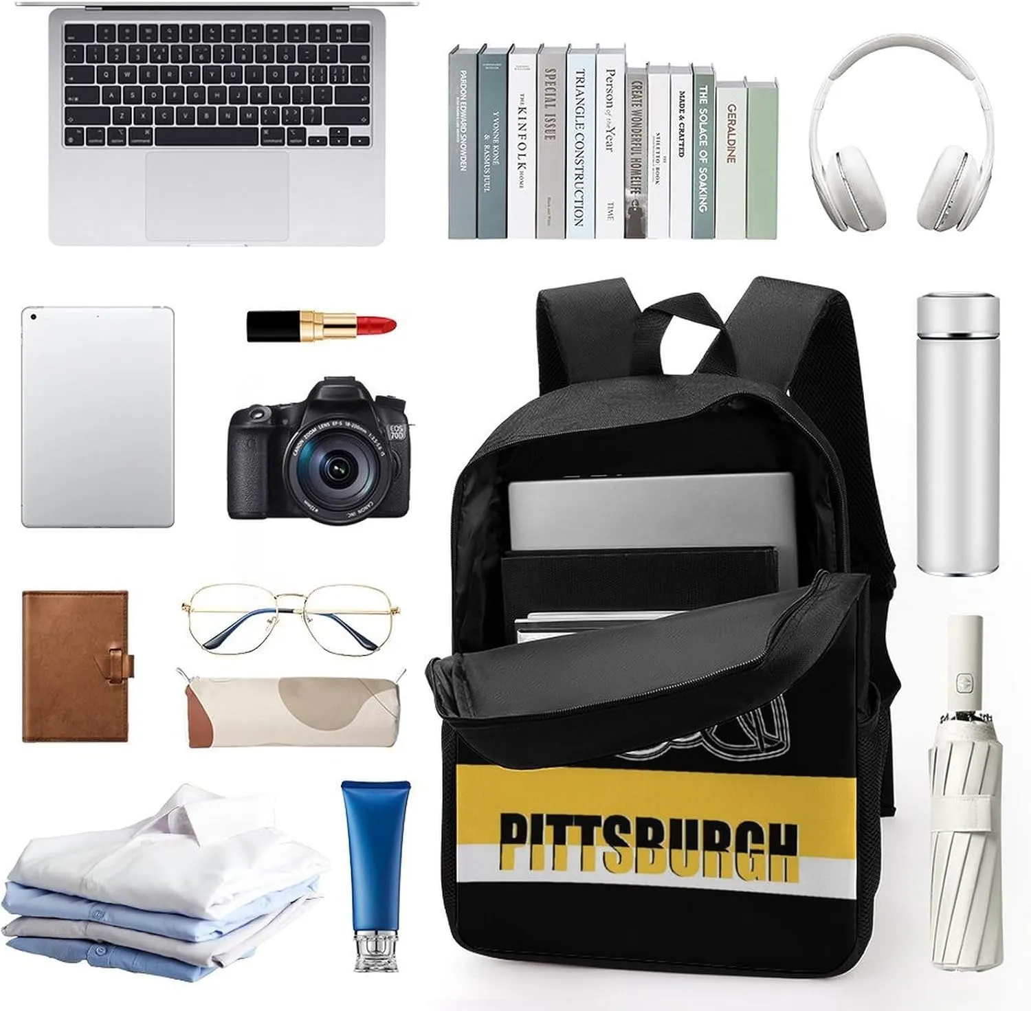 Pittsburgh Backpack 17 Inch SchoolBag, Personalized Any Name Number High Capacity Laptop Bag Casual Daypack for Man/Woman/Girl/Boy