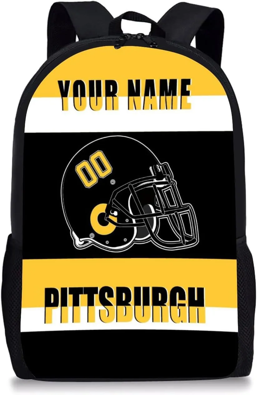 Pittsburgh Backpack 17 Inch SchoolBag, Personalized Any Name Number High Capacity Laptop Bag Casual Daypack for Man/Woman/Girl/Boy
