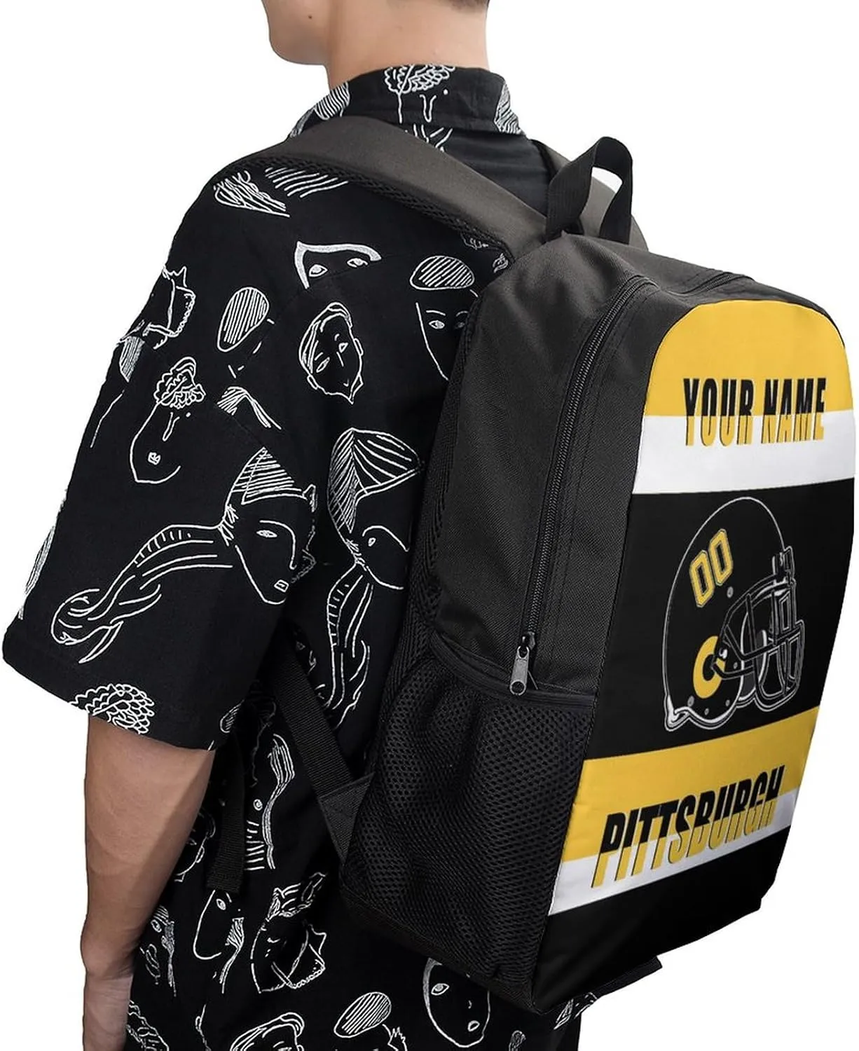 Pittsburgh Backpack 17 Inch SchoolBag, Personalized Any Name Number High Capacity Laptop Bag Casual Daypack for Man/Woman/Girl/Boy