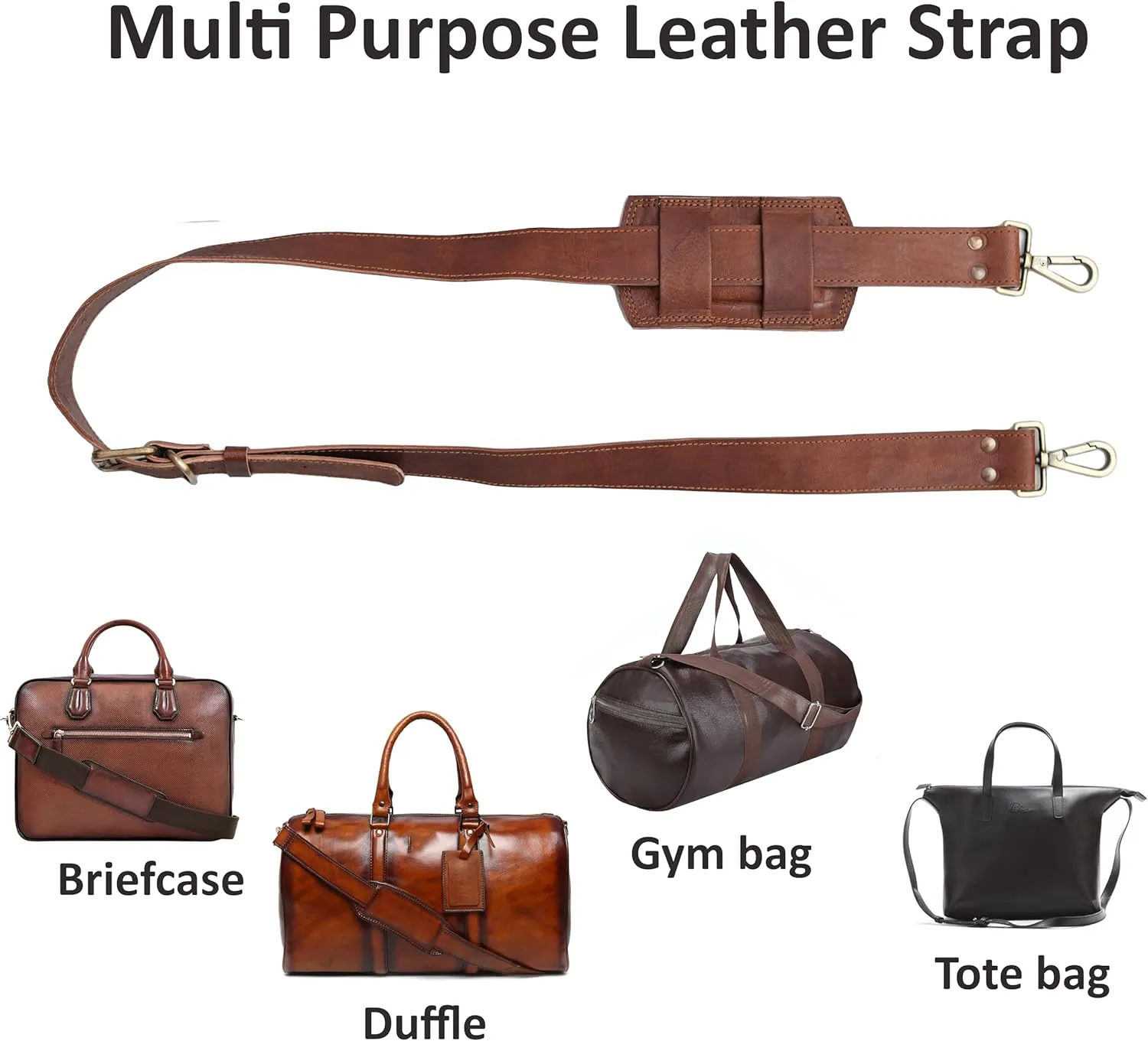 PLW Goat Leather Adjustable Replacement Leather Shoulder Strap for Crossbody Handbag with Heavy Duty Metal Swivel Hook | 60 Inches Long Genuine Brown Leather Purse Straps Replacement for Crossbody
