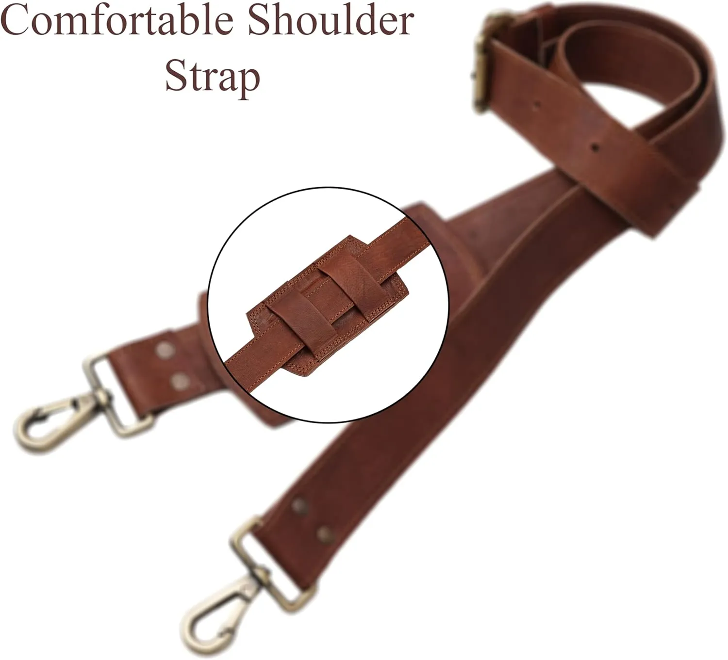 PLW Goat Leather Adjustable Replacement Leather Shoulder Strap for Crossbody Handbag with Heavy Duty Metal Swivel Hook | 60 Inches Long Genuine Brown Leather Purse Straps Replacement for Crossbody
