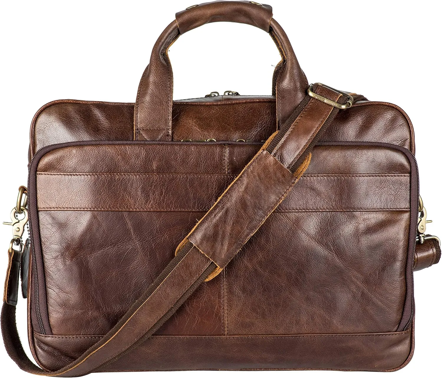 POKOFO Vintage Leather Briefcase Laptop Messenger Bag for Men with Padded Protection Fits 15.6 Inch Laptop