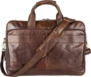 POKOFO Vintage Leather Briefcase Laptop Messenger Bag for Men with Padded Protection Fits 15.6 Inch Laptop