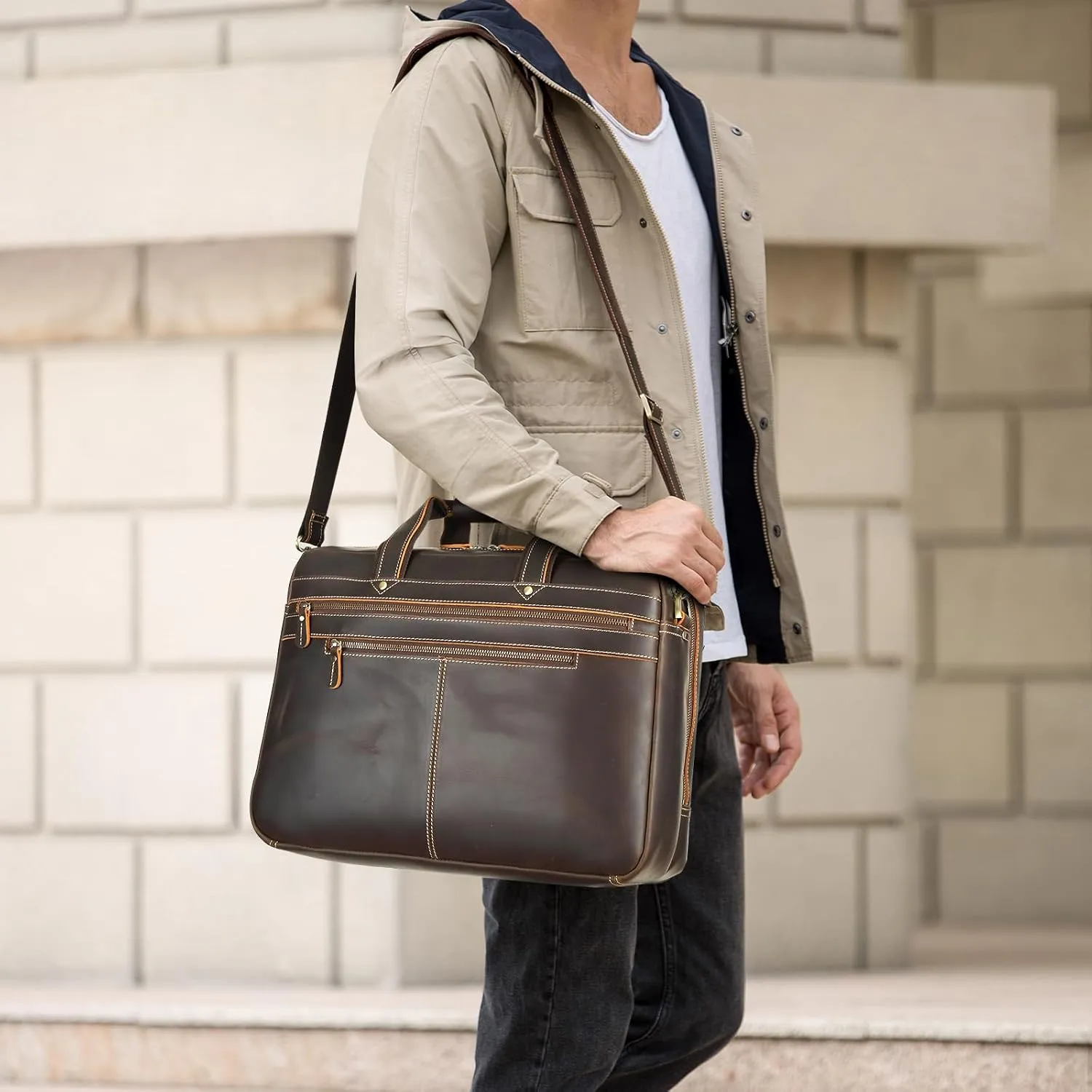 Polare 17'' Computer Briefcase Work Bag Business Case For Men With Full Grain Leather Fits 15.6'' Laptop