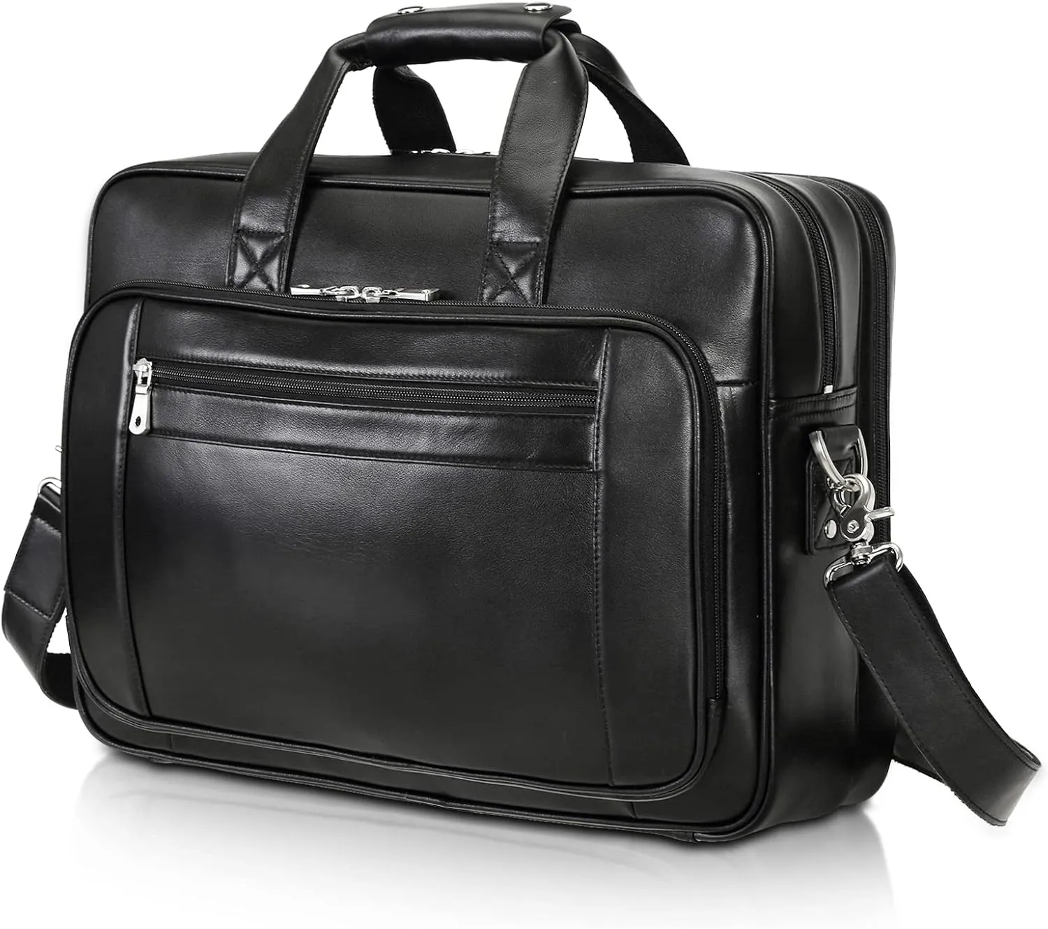Polare 17" Full Grain Leather Laptop Briefcase Business Travel Laptop Carrying Case Shoulder Bag For Men Fits 17.3” Laptop
