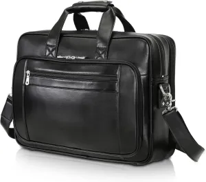 Polare 17" Full Grain Leather Laptop Briefcase Business Travel Laptop Carrying Case Shoulder Bag For Men Fits 17.3” Laptop