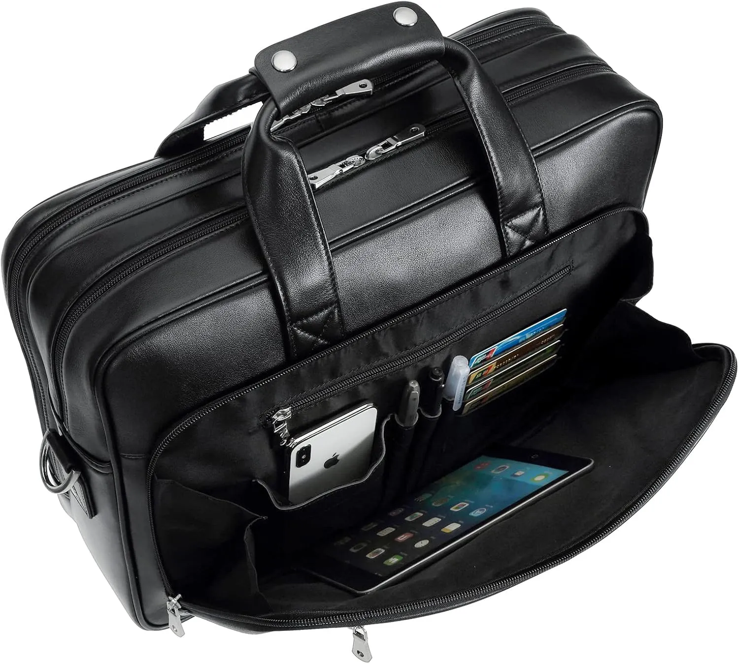 Polare 17" Full Grain Leather Laptop Briefcase Business Travel Laptop Carrying Case Shoulder Bag For Men Fits 17.3” Laptop
