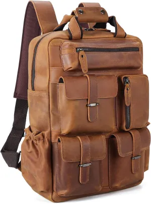 Polare Cowhide Leather Multiple Laptop Backpack Day Pack Travel Bag Satchel For Men