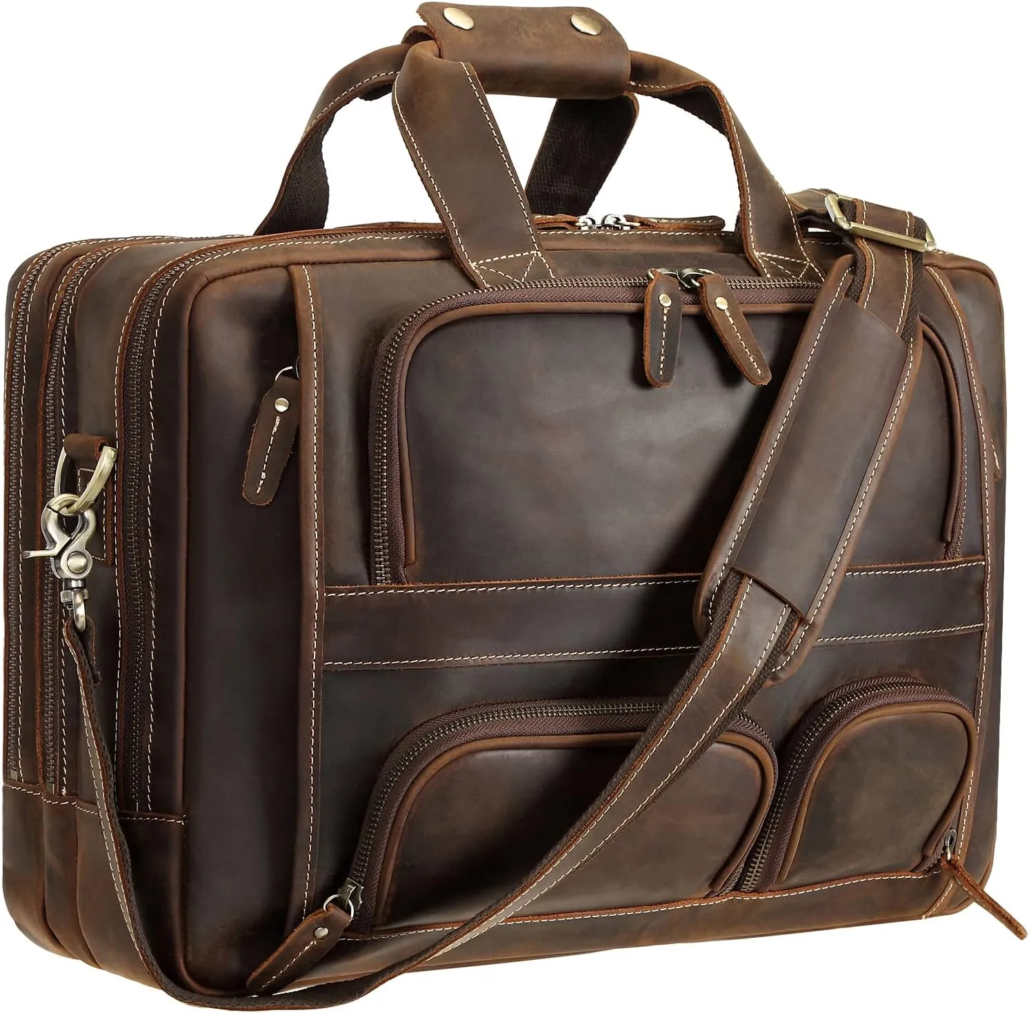 Polare Full Grain Cowhide Leather 17'' Laptop Large Briefcase for Men Business Messenger Bag Work Bag