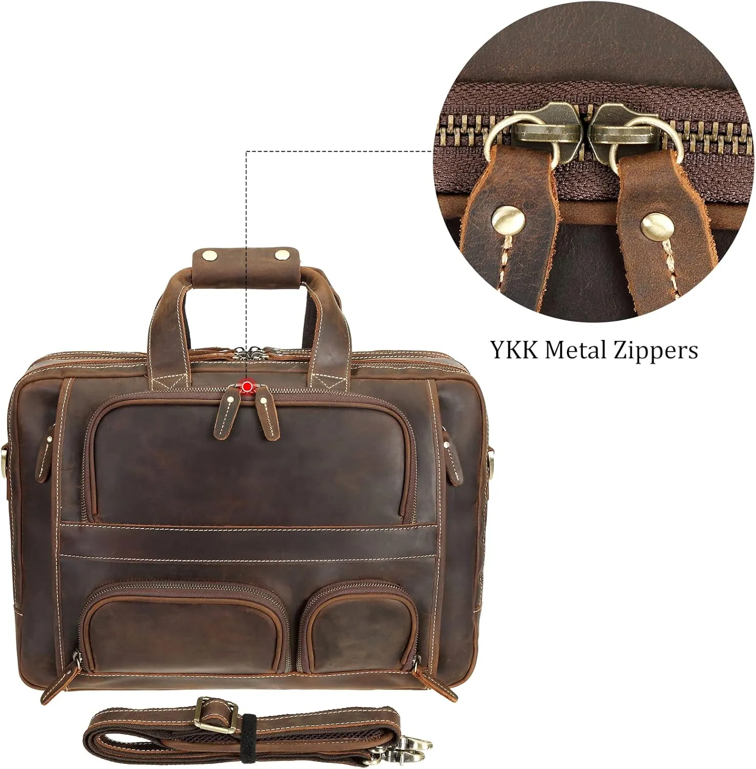 Polare Full Grain Cowhide Leather 17'' Laptop Large Briefcase for Men Business Messenger Bag Work Bag