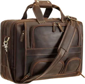 Polare Full Grain Cowhide Leather 17'' Laptop Large Briefcase for Men Business Messenger Bag Work Bag