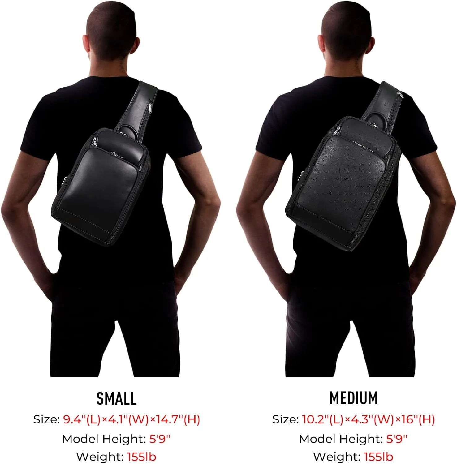 Polare Modern Style Sling Shoulder Bag Men’s Travel/Hiking Daypack with Full Grain Italian Leather and YKK Zippers