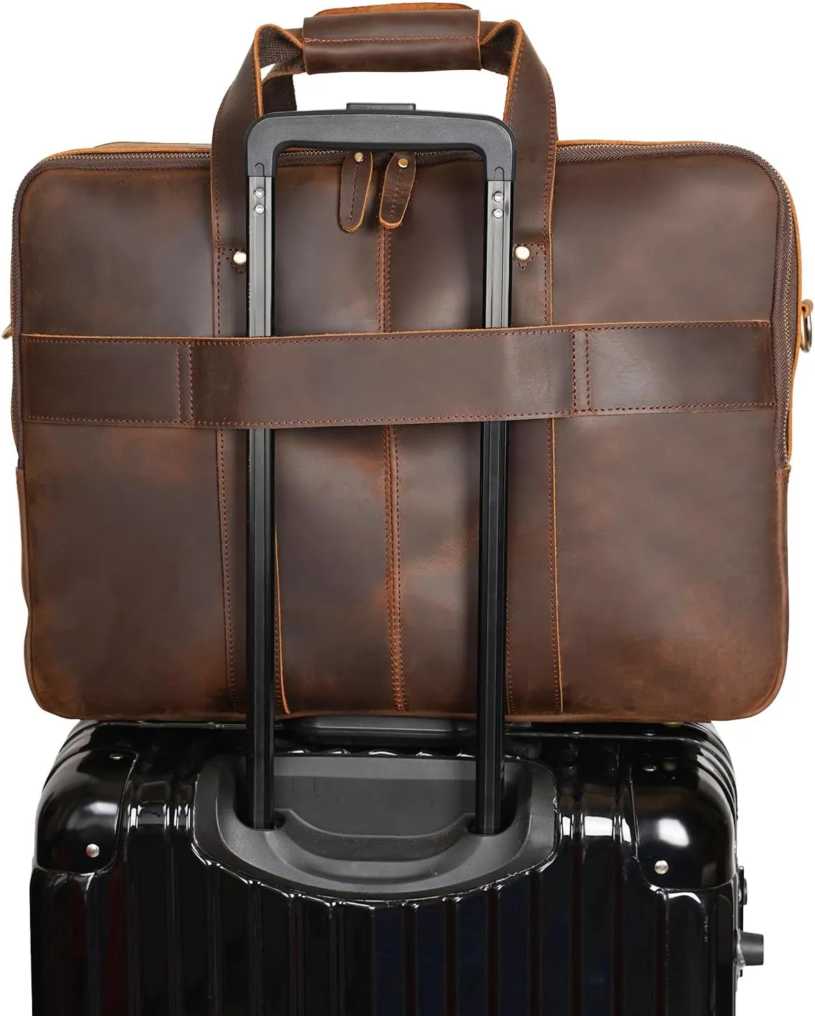 Polare X-Large 18" Full Grain Leather Briefcase For Men Business Travel Case Messenger Bag Fits 17.3" Laptop