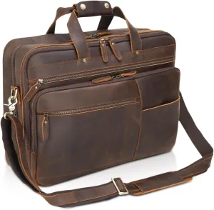Polare X-Large 18" Full Grain Leather Briefcase For Men Business Travel Case Messenger Bag Fits 17.3" Laptop