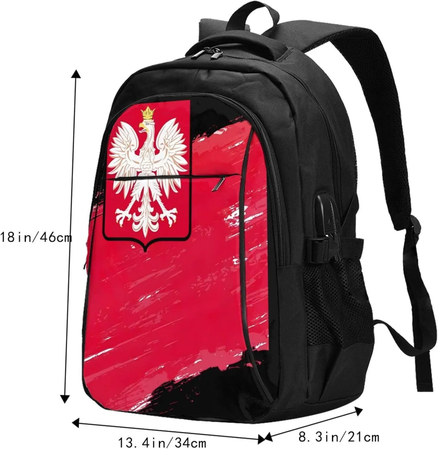Polish Flag Poland Polska Eagle Casual Travel Backpacks Hiking Camping Backpack Large Outdoor Sport Daypack Laptop Rucksack Climbing Working Bags with USB Port