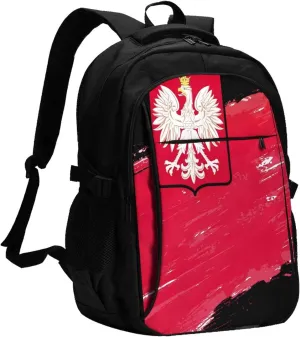 Polish Flag Poland Polska Eagle Casual Travel Backpacks Hiking Camping Backpack Large Outdoor Sport Daypack Laptop Rucksack Climbing Working Bags with USB Port
