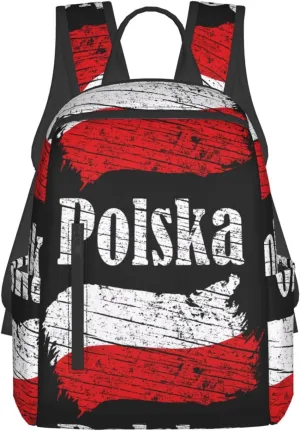 Polish Flag Poland Polska Flags Travel Backpacks Casual Laptop Backpack Sport Rucksack Large Capacity Daypack Multi-Pockets Adjustable Strap Bag for Working Hiking