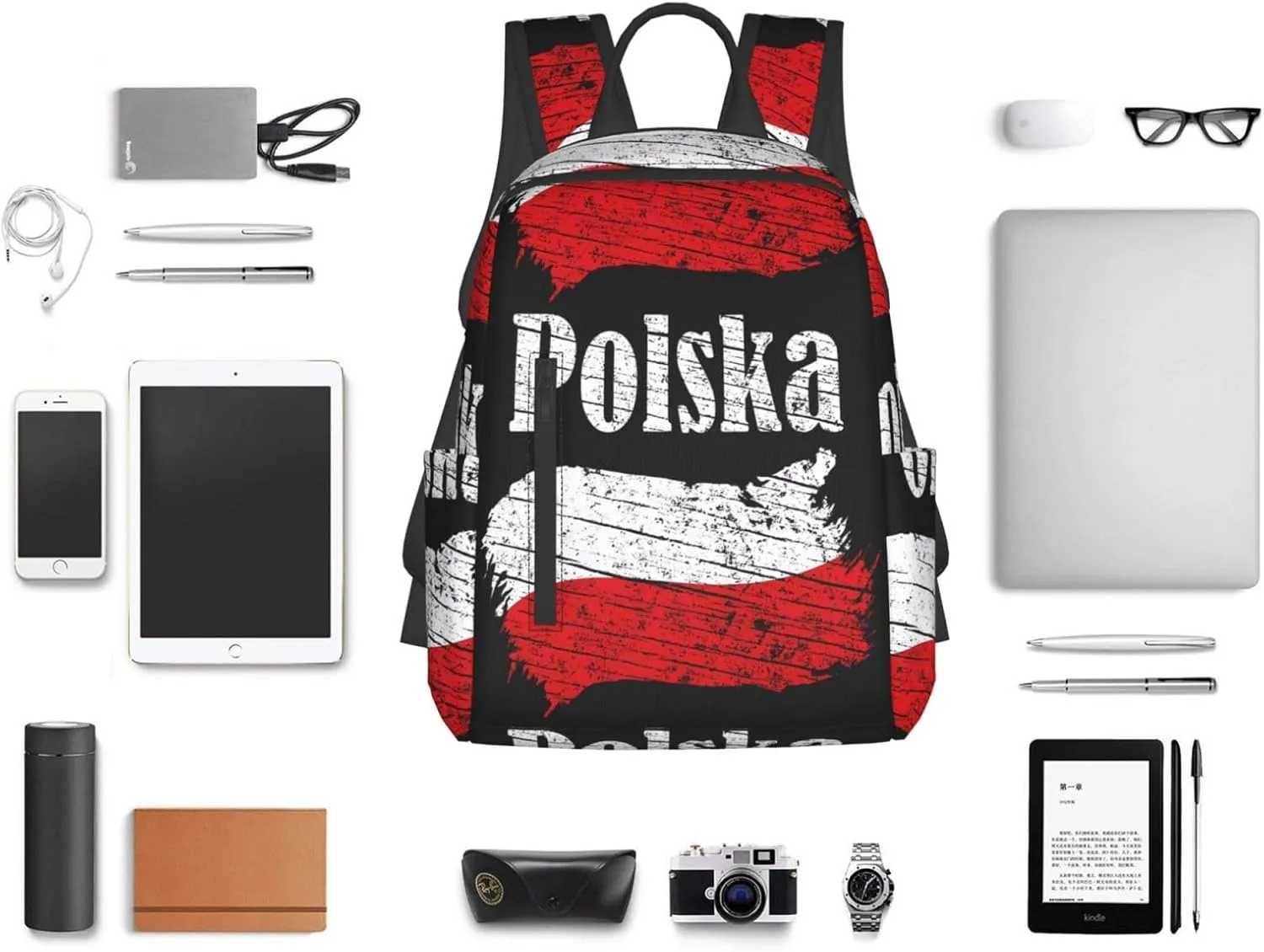 Polish Flag Poland Polska Flags Travel Backpacks Casual Laptop Backpack Sport Rucksack Large Capacity Daypack Multi-Pockets Adjustable Strap Bag for Working Hiking