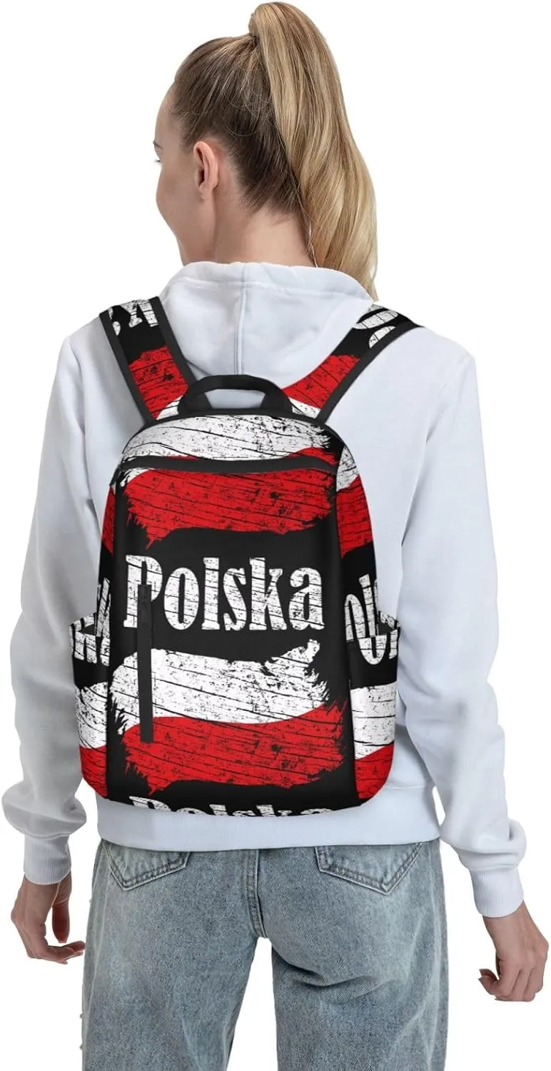 Polish Flag Poland Polska Flags Travel Backpacks Casual Laptop Backpack Sport Rucksack Large Capacity Daypack Multi-Pockets Adjustable Strap Bag for Working Hiking