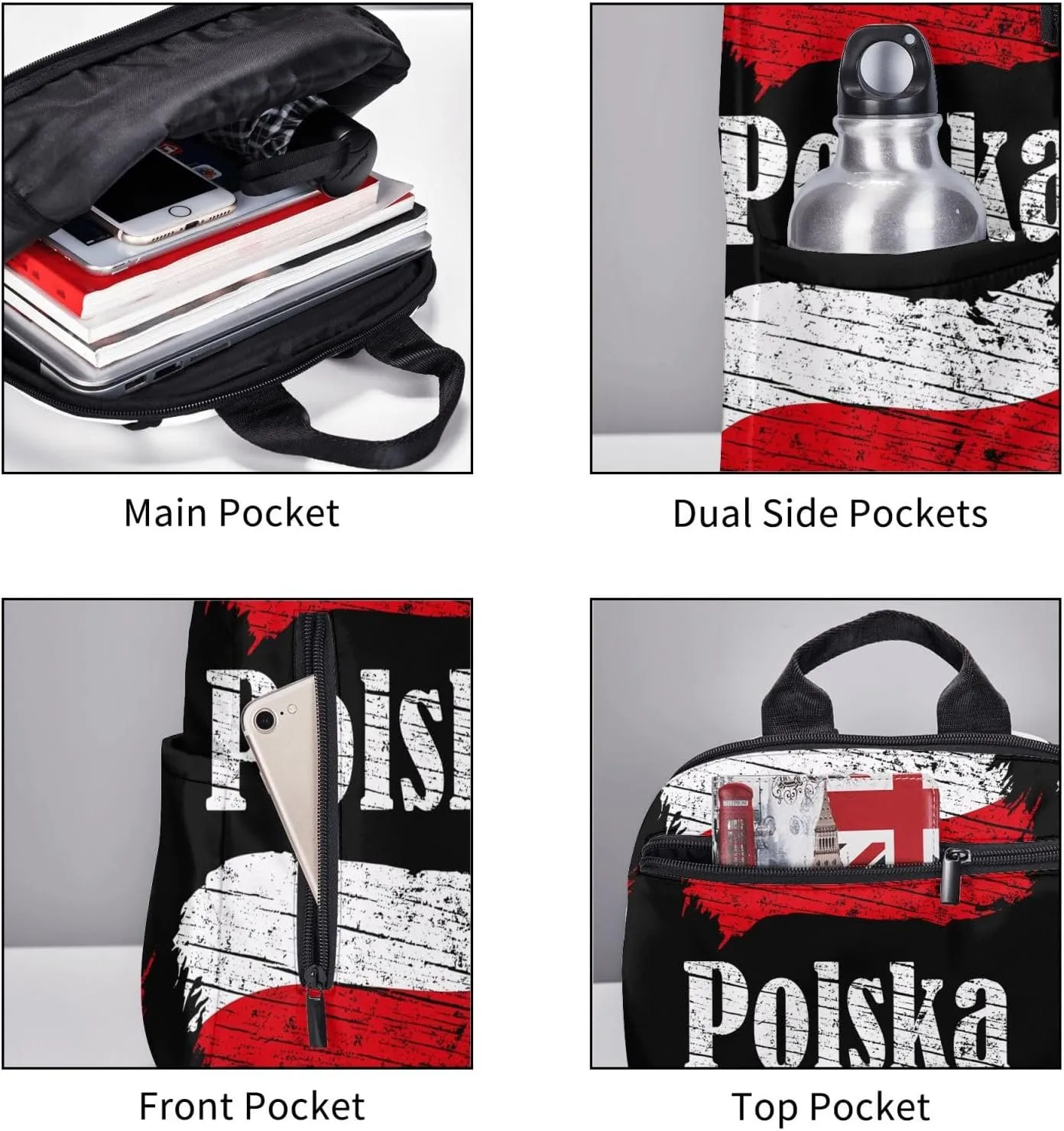 Polish Flag Poland Polska Flags Travel Backpacks Casual Laptop Backpack Sport Rucksack Large Capacity Daypack Multi-Pockets Adjustable Strap Bag for Working Hiking