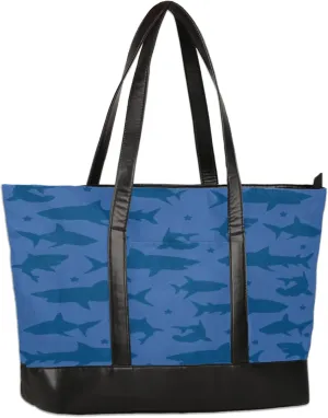 Polka Dot Shark Silhouette Blue Laptop Tote Bag for Women Lightweight Work Purse with Multiple Compartments Fits 13-15.6 Inch Laptop Tablet Shoulder Bag for Office Travel Daily Use