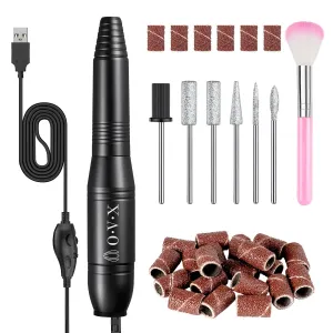 Portable Electric Nail Drill Machine，Compact 20000 RPM USB Manicure Pedicure Efile Nail Drill Kit for Acrylic Nails Gel Polishing Shape Tools with Drill Bits and Sanding Bands-Black