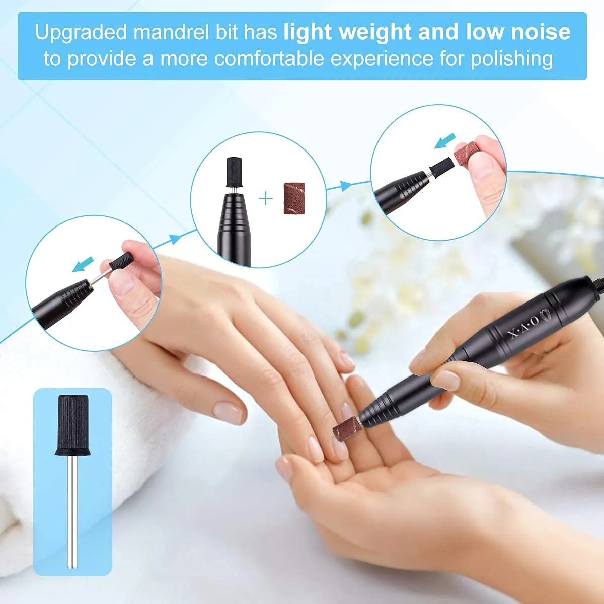 Portable Electric Nail Drill Machine，Compact 20000 RPM USB Manicure Pedicure Efile Nail Drill Kit for Acrylic Nails Gel Polishing Shape Tools with Drill Bits and Sanding Bands-Black