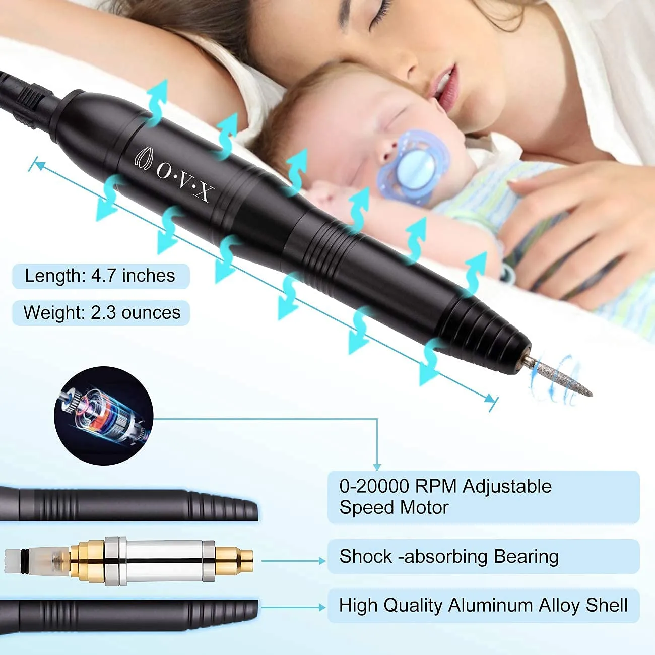 Portable Electric Nail Drill Machine，Compact 20000 RPM USB Manicure Pedicure Efile Nail Drill Kit for Acrylic Nails Gel Polishing Shape Tools with Drill Bits and Sanding Bands-Black