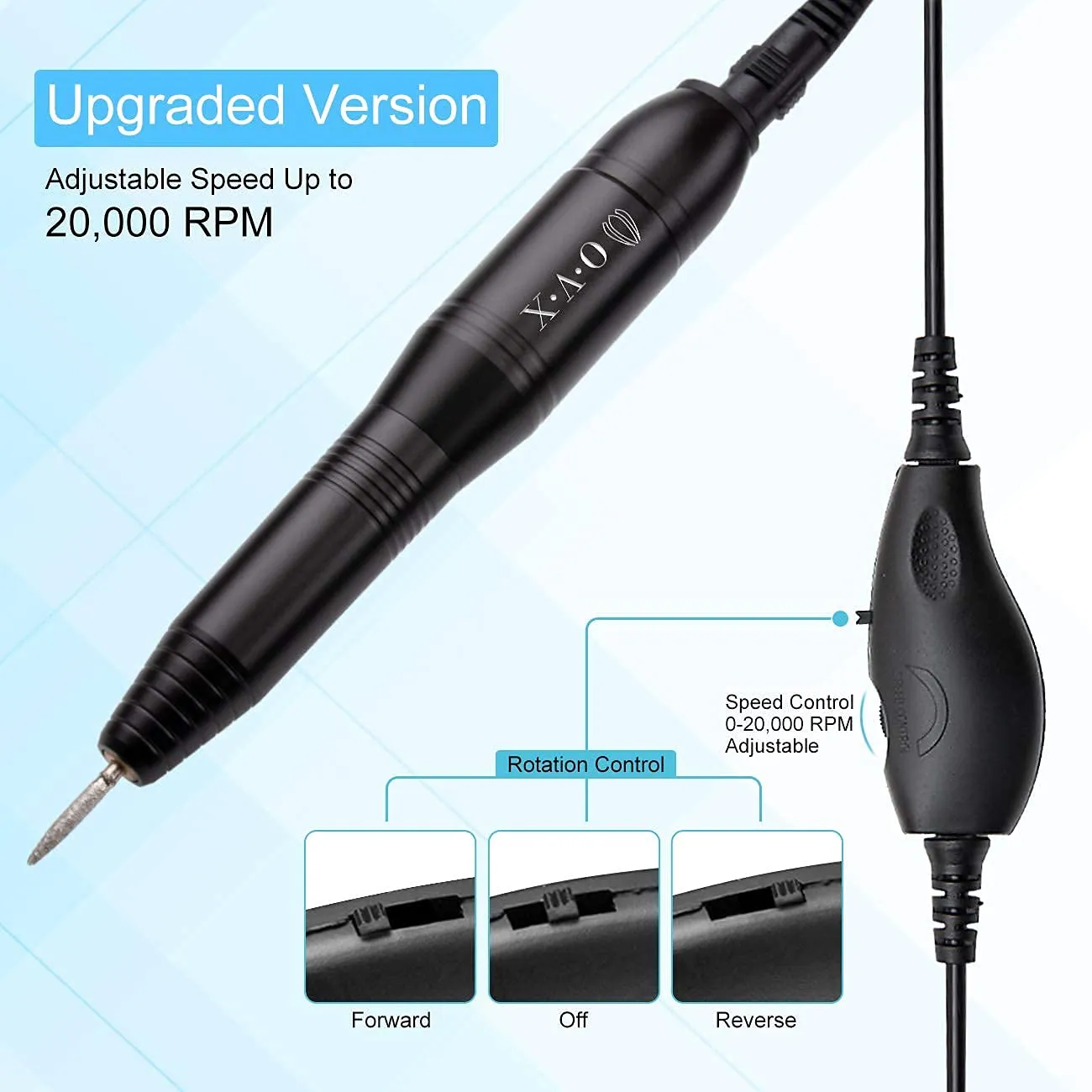 Portable Electric Nail Drill Machine，Compact 20000 RPM USB Manicure Pedicure Efile Nail Drill Kit for Acrylic Nails Gel Polishing Shape Tools with Drill Bits and Sanding Bands-Black