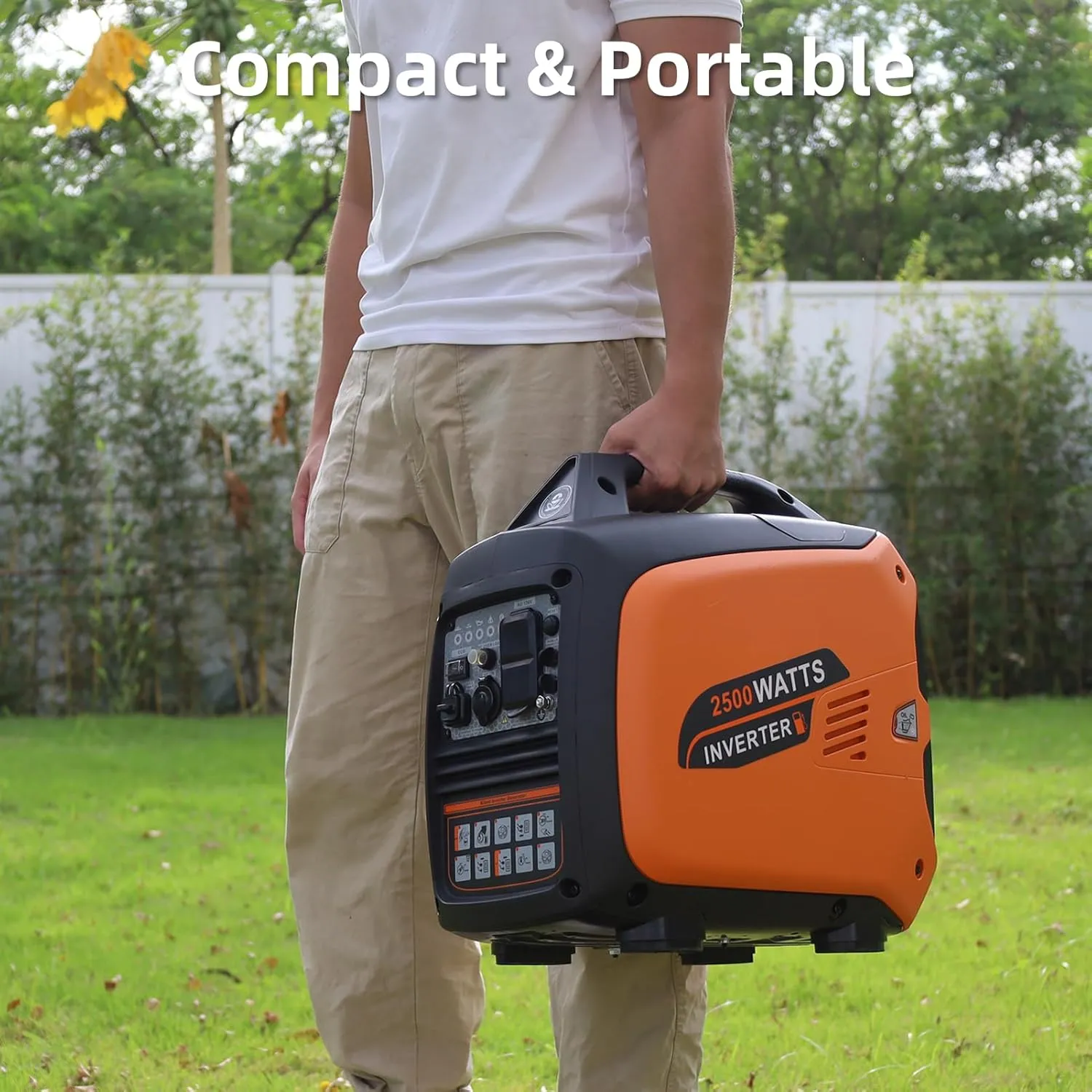 Portable Inverter Generator 2500W Gas Powered, Long Runtime Gas Generators for Home Use, Camping, Super Quiet Emergency Home Backup, with CO Sensor, EPA Compliant