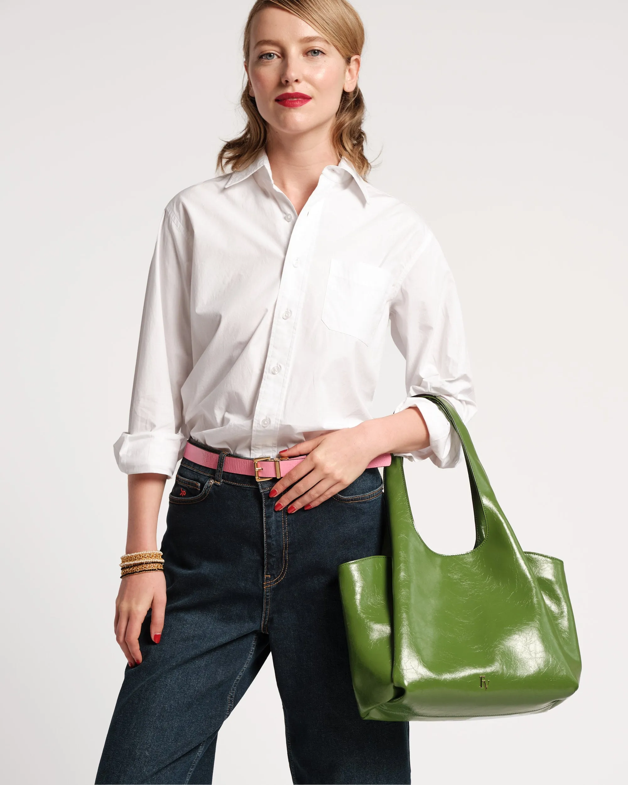 Portia Satchel - Crinkled Leather Green