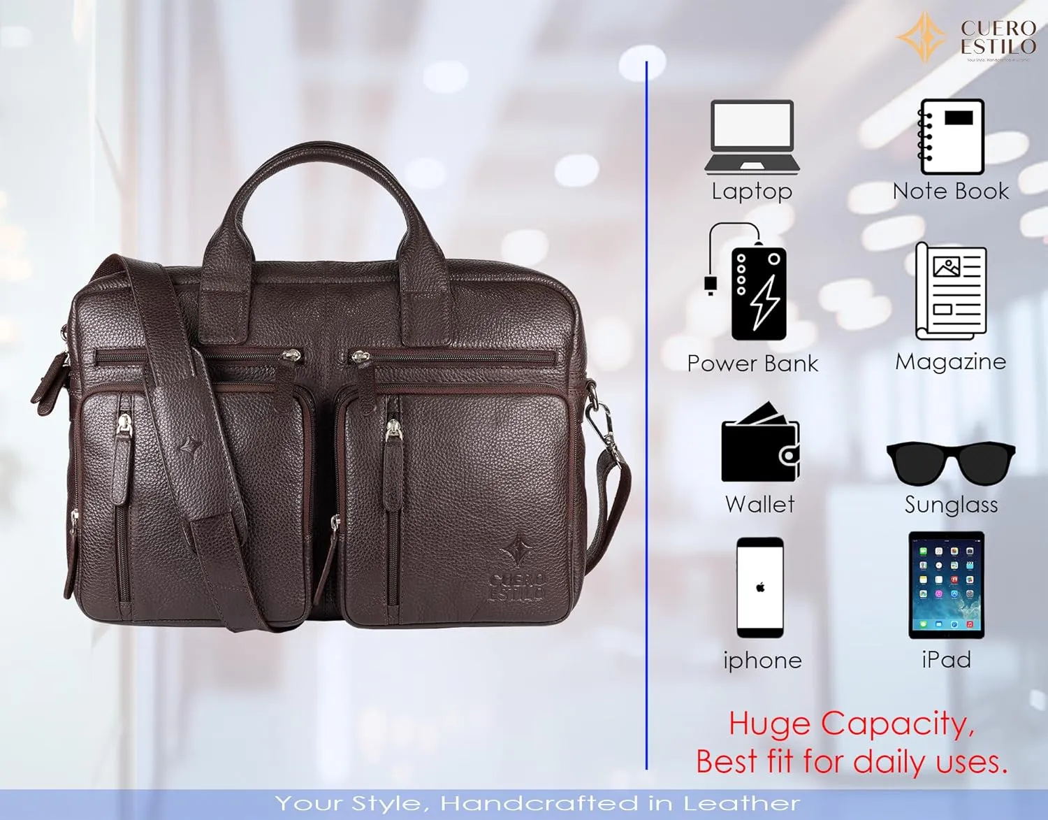 Premium Leather Laptop Bag - Handcrafted Floater Leather, Durable, Stylish.