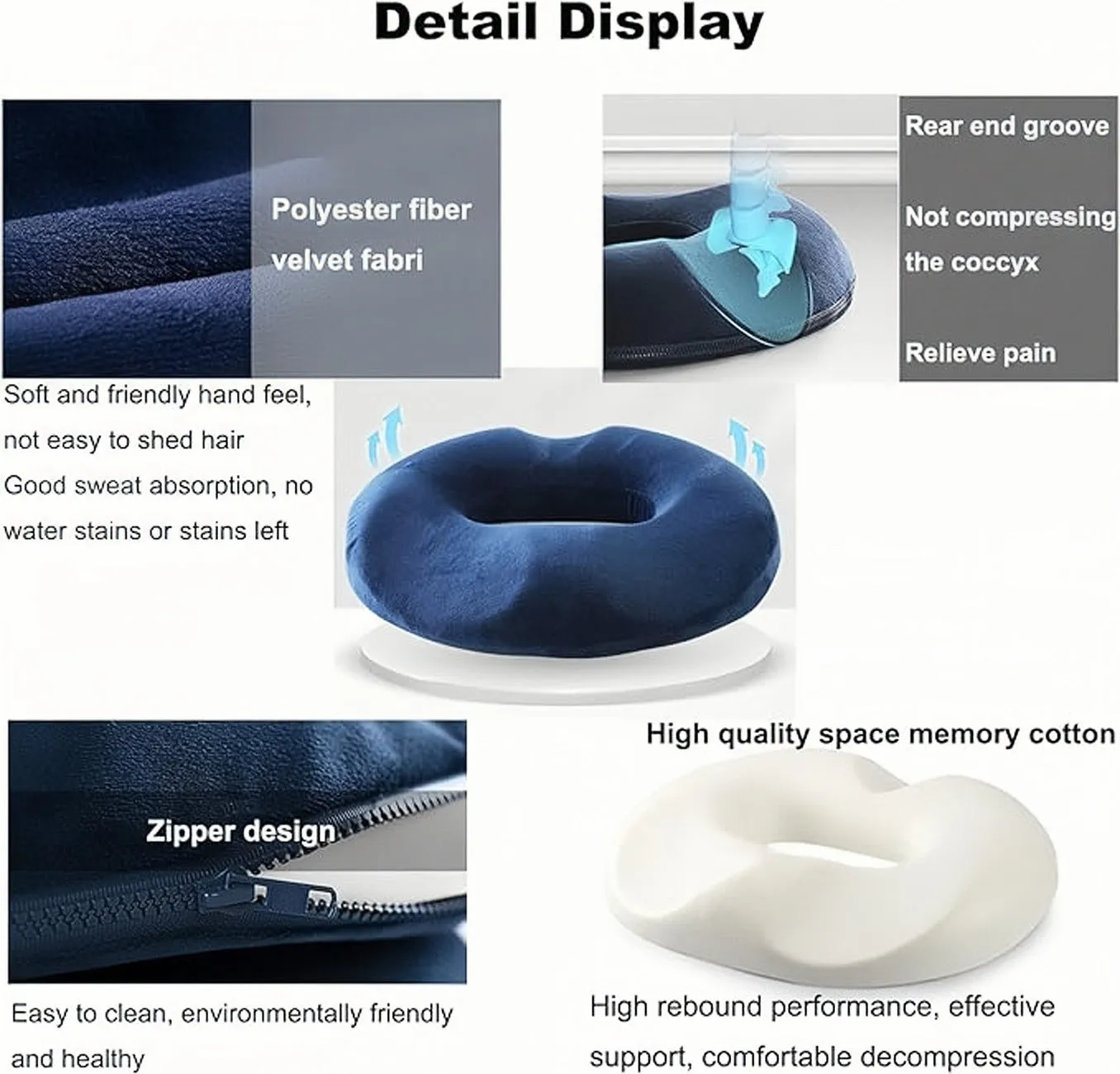 Premium Memory Foam Donut Seat Cushion – Tailbone, Hemorrhoid, Sciatica, and Bed Sore Relief for Office, Travel, or Home Use – Ergonomic Pain Relief Pillow for Sitting Comfort and Support