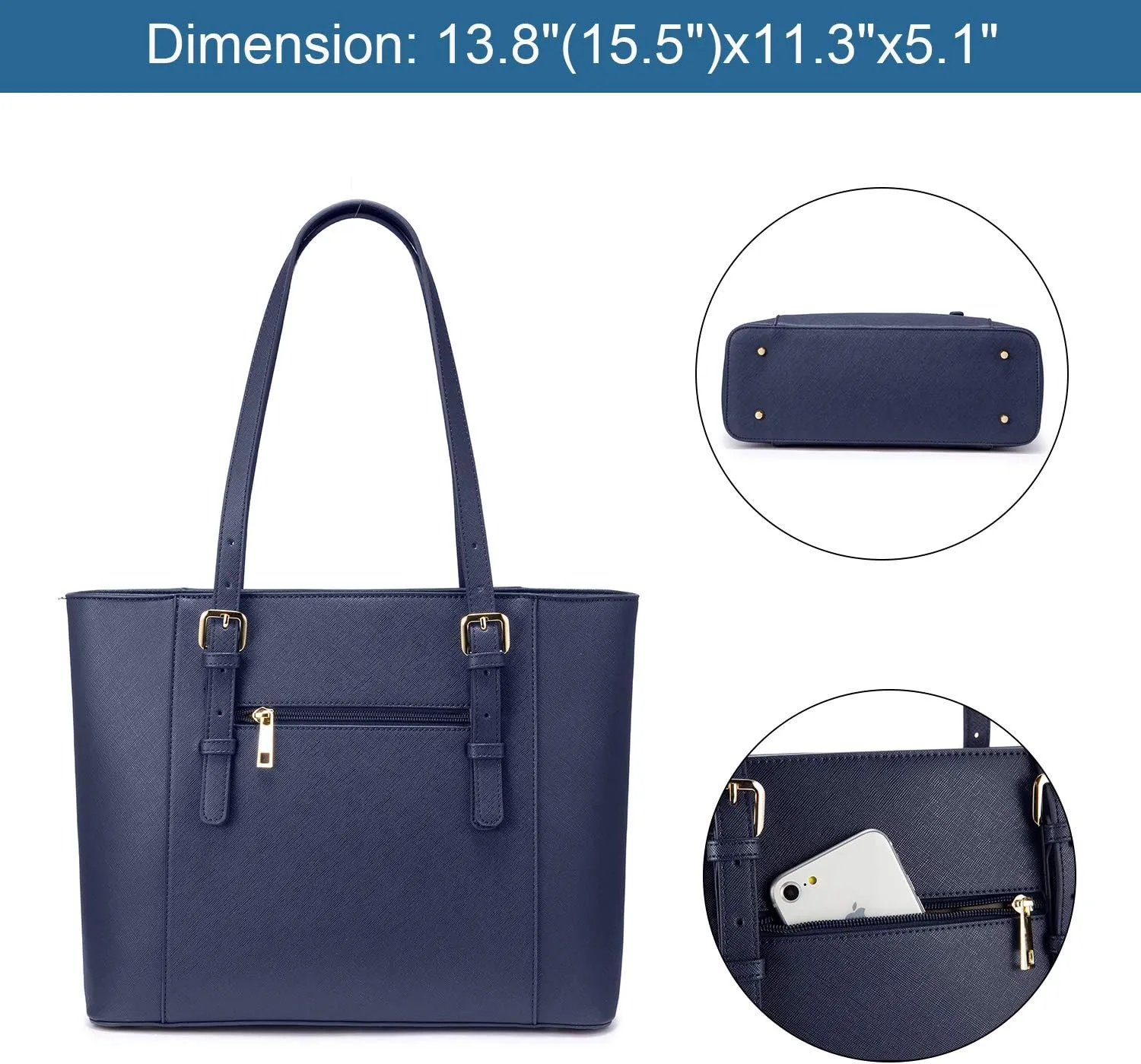 Professional Laptop Tote - Large Computer Bag for Women, Padded Compartment for Up to 15.6 Inch Laptops, Navy