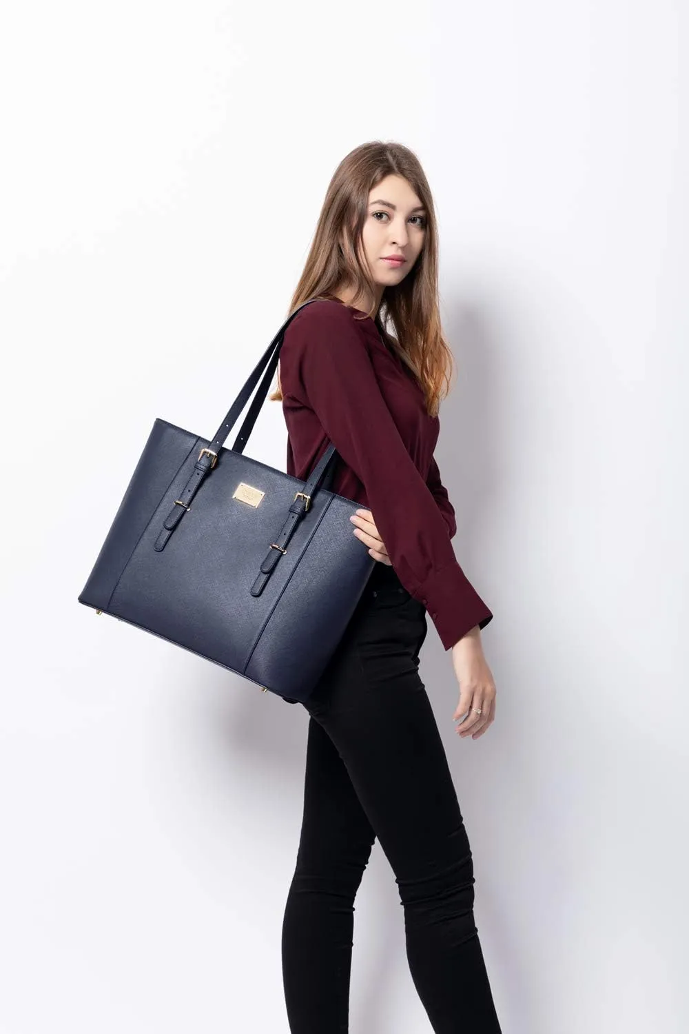 Professional Laptop Tote - Large Computer Bag for Women, Padded Compartment for Up to 15.6 Inch Laptops, Navy