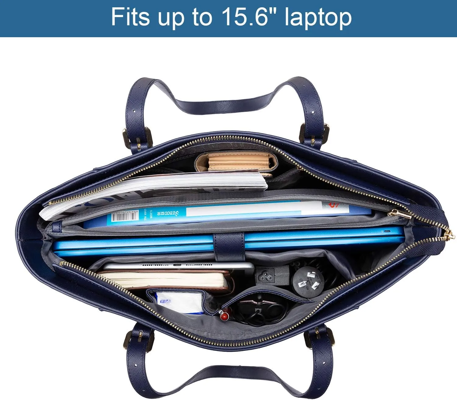 Professional Laptop Tote - Large Computer Bag for Women, Padded Compartment for Up to 15.6 Inch Laptops, Navy