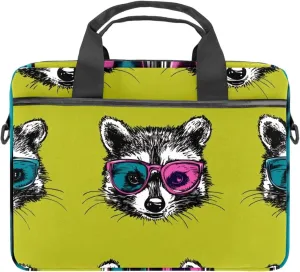Protective Laptop Shoulder Messenger Bag Heads of Cute Raccoons in Colored Glasses Briefcase Carrying Case Sleeve