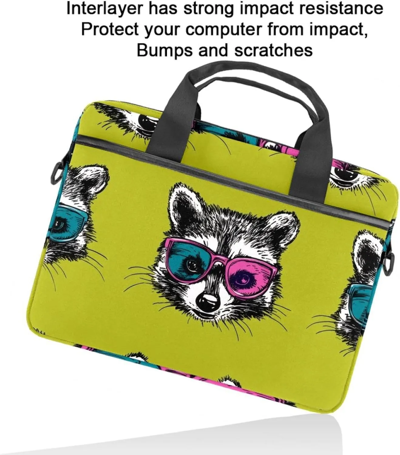 Protective Laptop Shoulder Messenger Bag Heads of Cute Raccoons in Colored Glasses Briefcase Carrying Case Sleeve