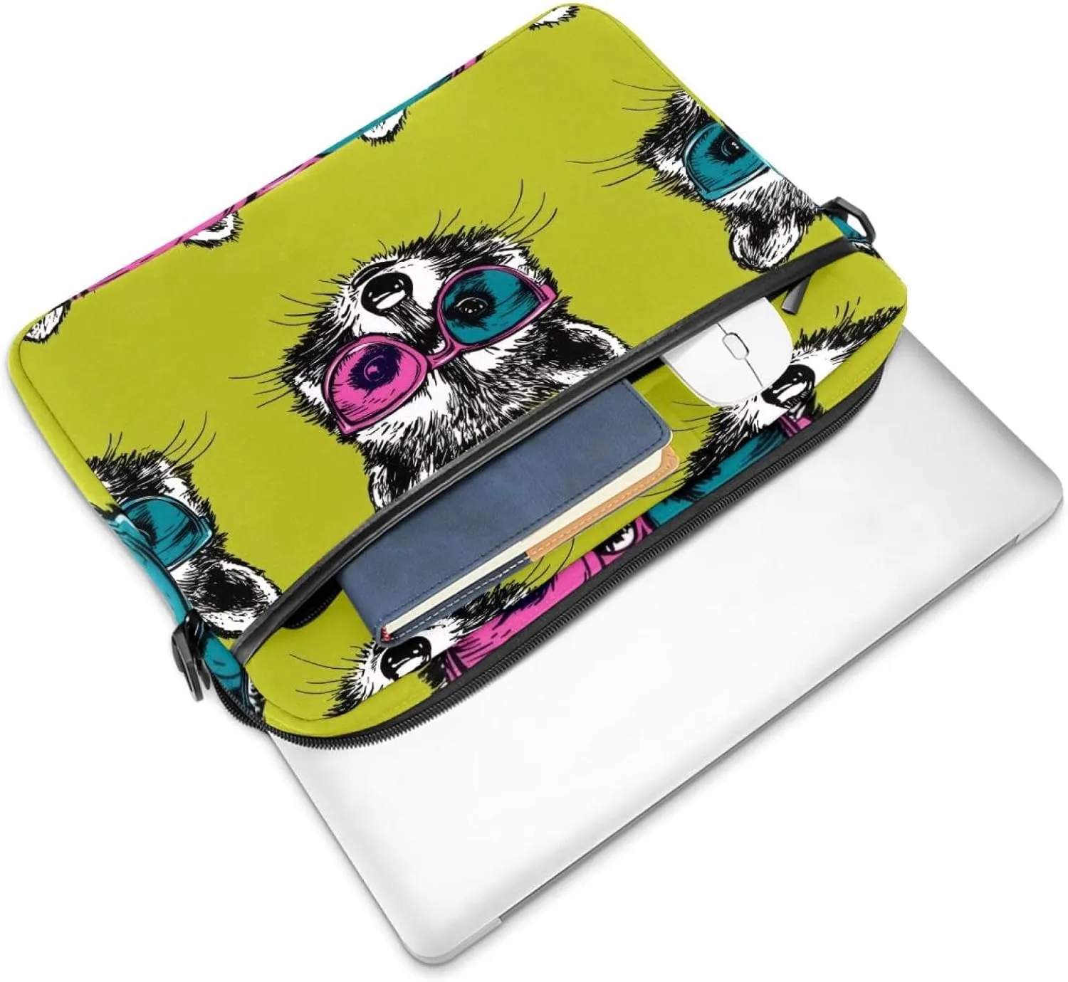Protective Laptop Shoulder Messenger Bag Heads of Cute Raccoons in Colored Glasses Briefcase Carrying Case Sleeve