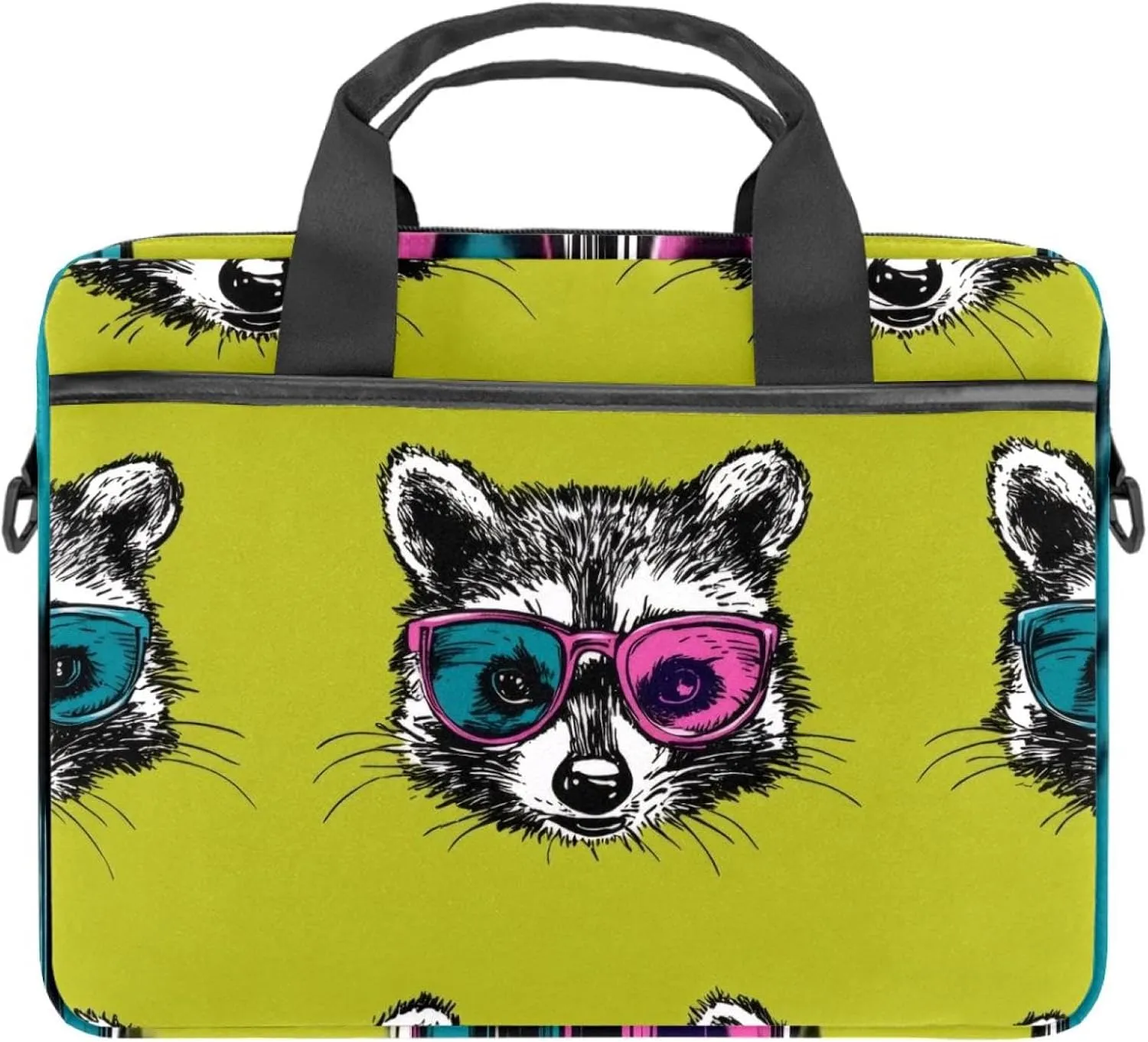 Protective Laptop Shoulder Messenger Bag Heads of Cute Raccoons in Colored Glasses Briefcase Carrying Case Sleeve
