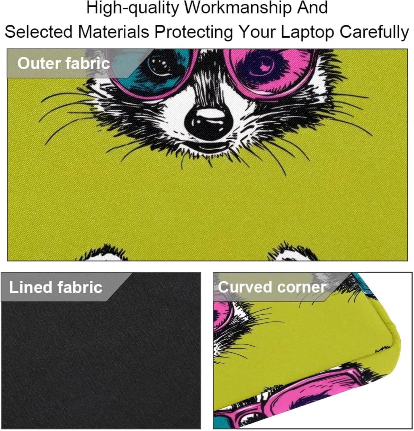 Protective Laptop Shoulder Messenger Bag Heads of Cute Raccoons in Colored Glasses Briefcase Carrying Case Sleeve